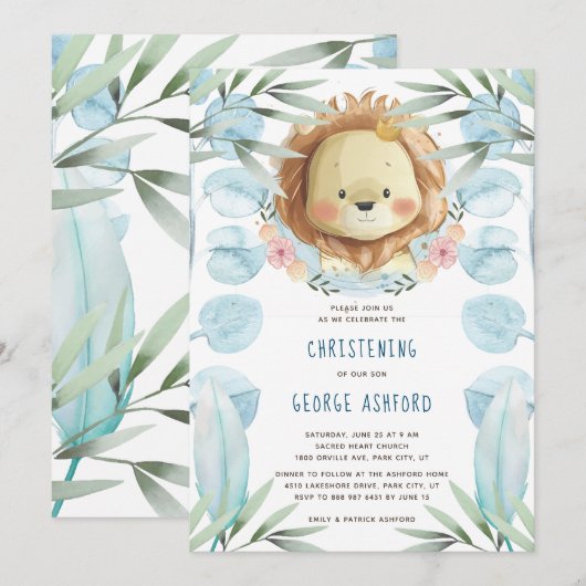 Lion Baby Boy doopuitnodiging Kaart (Voorkant / Achterkant)