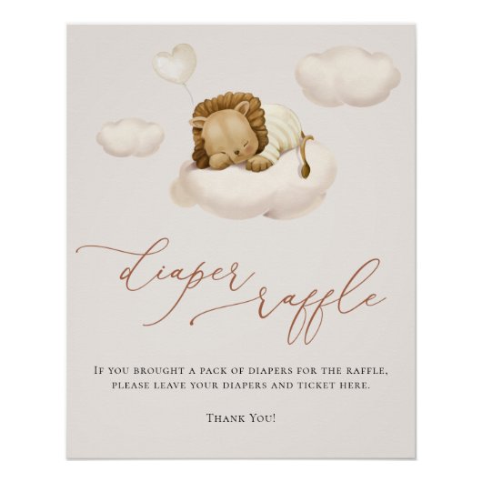 Lion Baby Cloud ballon Diaper Raffle Perfect Poster (Voorkant)