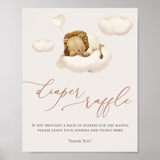 Lion Baby Cloud ballon Diaper Raffle Poster (Voorkant)