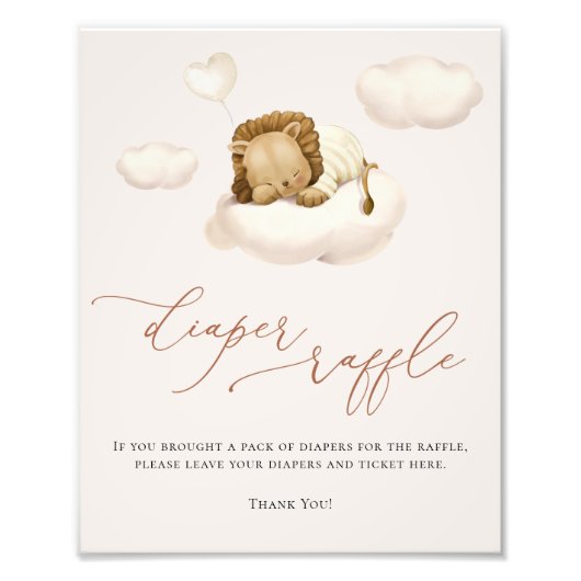 Lion Baby Cloud ballon Diaper Raffle Sign Foto Afdruk (Voorkant)