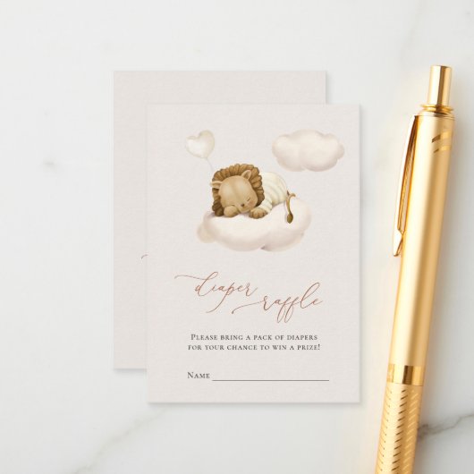 Lion Baby Cloud Balloon Diaper Raffle Tickets Informatiekaartje (Voorkant / Achterkant in situ)