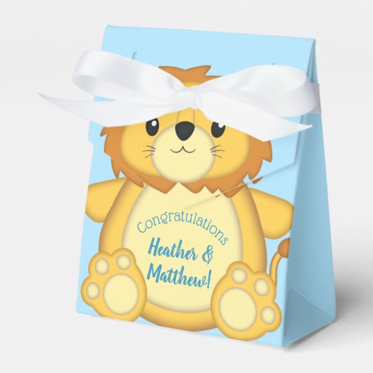 Lion Baby shower Blue Bedankdoosjes (Voorkant Zijde)