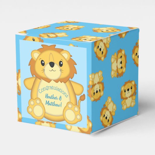 Lion Baby shower Blue Bedankdoosjes (Voorkant Zijde)