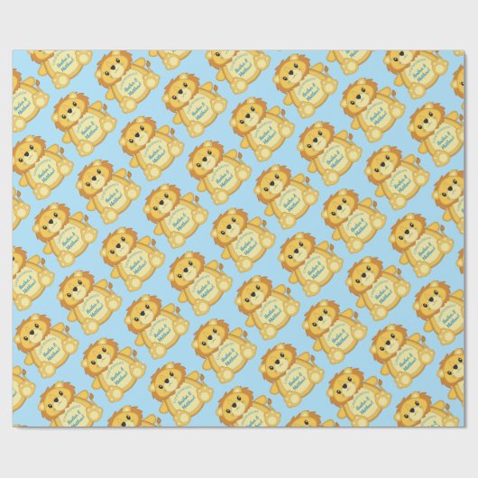 Lion Baby shower Blue Cadeaupapier (Vlak)