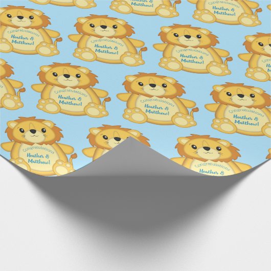 Lion Baby shower Blue Cadeaupapier (Hoek)