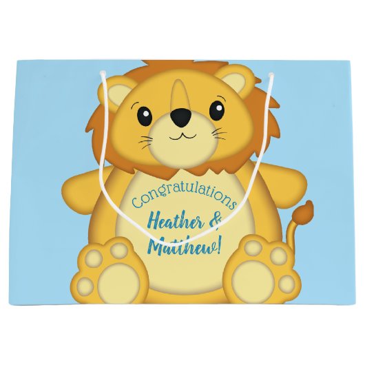 Lion Baby shower Blue Groot Cadeauzakje (Voorkant)