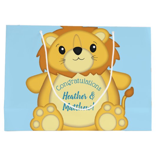 Lion Baby shower Blue Groot Cadeauzakje (Achterkant)