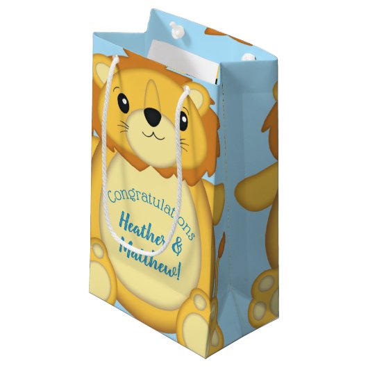 Lion Baby shower Blue Klein Cadeauzakje (Voorkant Gekanteld)