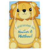 Lion Baby shower Blue Medium Cadeauzakje (Voorkant)