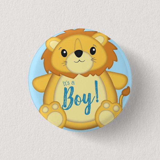 Lion Baby shower Blue Ronde Button 3,2 Cm (Voorkant)