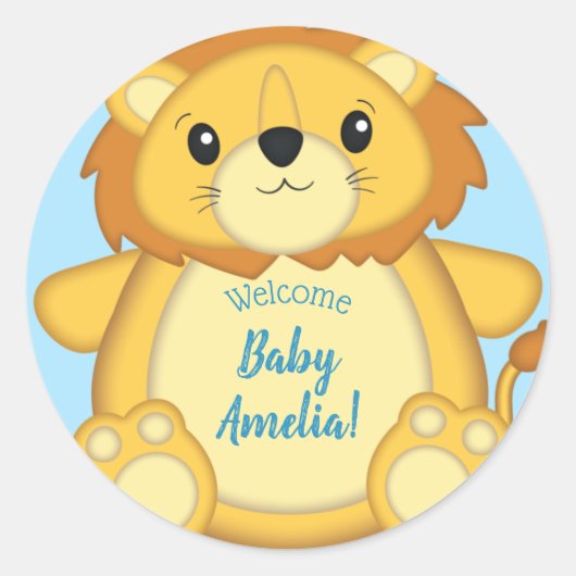 Lion Baby shower Blue Ronde Sticker (Voorkant)