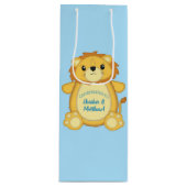 Lion Baby shower Blue Wijn Cadeautas (Voorkant)