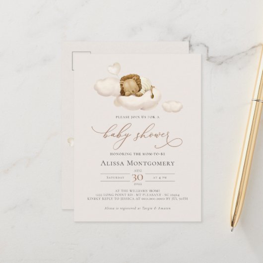 Lion Baby shower Briefkaart (Voorkant / Achterkant in situ)