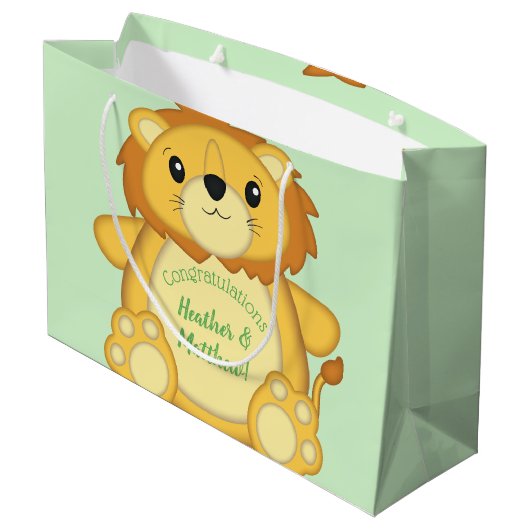 Lion Baby shower Green Groot Cadeauzakje (Achterkant Gekanteld)