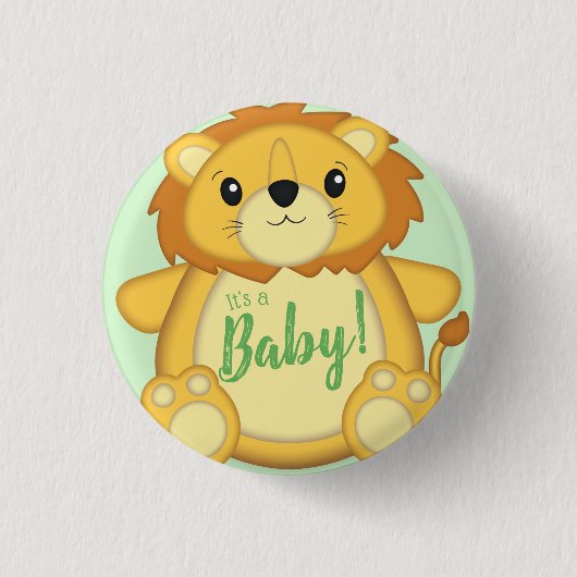 Lion Baby shower Green Ronde Button 3,2 Cm (Voorkant)