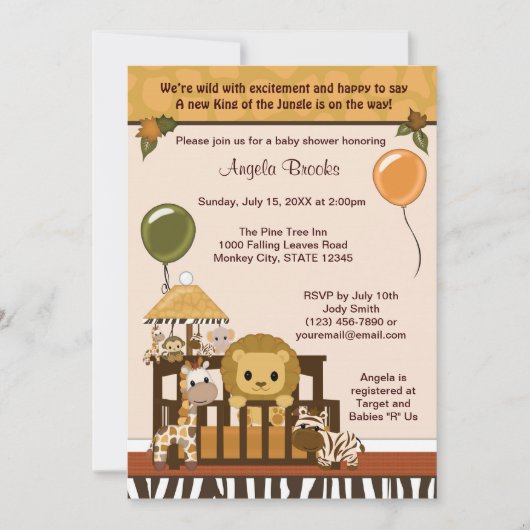 LION Baby shower Invitation Herfst Oerwoud Safari Kaart (Voorkant)