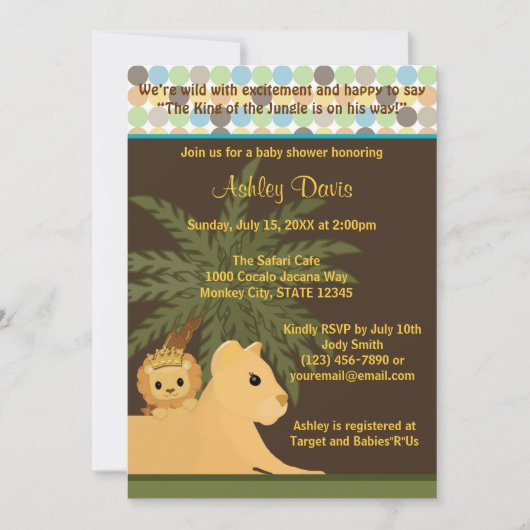 LION Baby shower Invitation King of the Oerwoud KO Kaart (Voorkant)