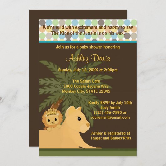 LION Baby shower Invitation King of the Oerwoud KO Kaart (Voorkant / Achterkant)