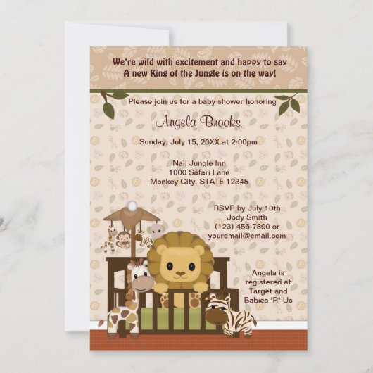 LION Baby shower Invitation Nali Oerwoud NJL Kaart (Voorkant)
