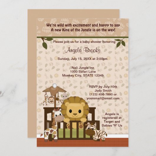 LION Baby shower Invitation Nali Oerwoud NJL Kaart (Voorkant / Achterkant)