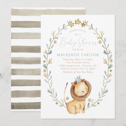 Lion Baby shower Invitation - Oerwoud Dier Thema Kaart (Voorkant / Achterkant)