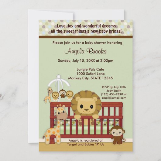 LION Baby shower Invitation Oerwoud Pals JPN-L Kaart (Voorkant)