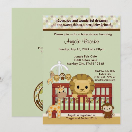 LION Baby shower Invitation Oerwoud Pals JPN-L Kaart (Voorkant / Achterkant)
