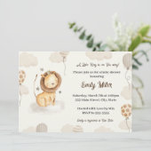 Lion baby shower nodigt schattige waterverf uit kaart (Staand voorkant)