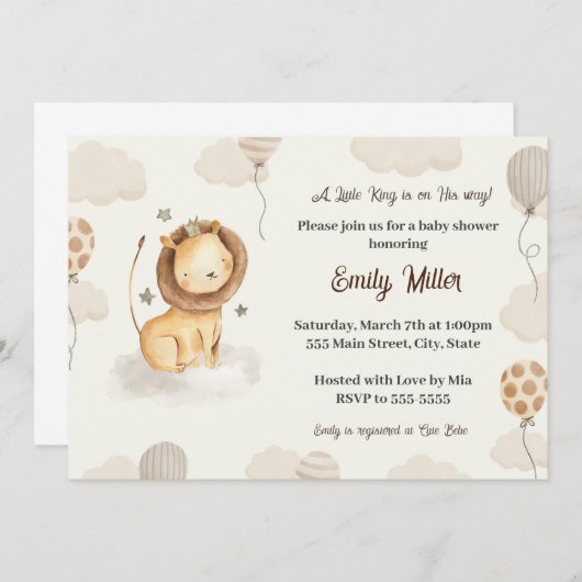 Lion baby shower nodigt schattige waterverf uit kaart (Voorkant / Achterkant)