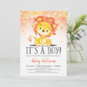 Lion Baby shower Oranje Boy Invitation Kaart (Staand voorkant)