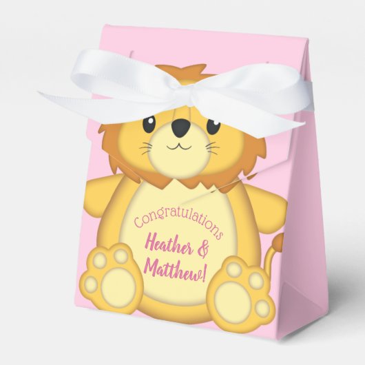Lion Baby shower Roze Bedankdoosjes (Voorkant Zijde)