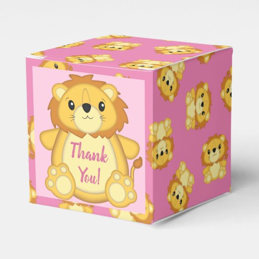 Lion Baby shower Roze Bedankdoosjes (Voorkant Zijde)