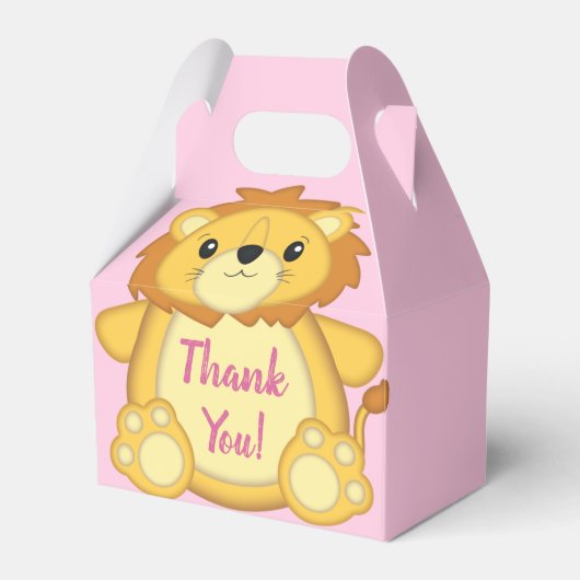 Lion Baby shower Roze Bedankdoosjes (Voorkant Zijde)
