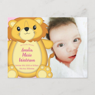 Lion Baby shower Roze Briefkaart