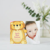 Lion Baby shower Roze Briefkaart (Staand voorkant)