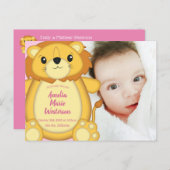 Lion Baby shower Roze Briefkaart (Voorkant / Achterkant)