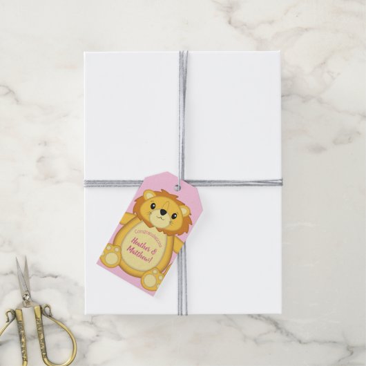 Lion Baby shower Roze Cadeaulabel (Met Touw)