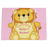 Lion Baby shower Roze Groot Cadeauzakje (Voorkant)