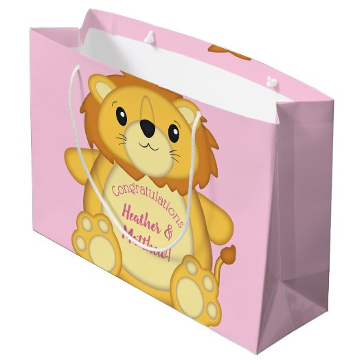 Lion Baby shower Roze Groot Cadeauzakje (Achterkant Gekanteld)