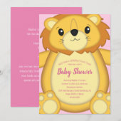 Lion Baby shower Roze Kaart (Voorkant / Achterkant)