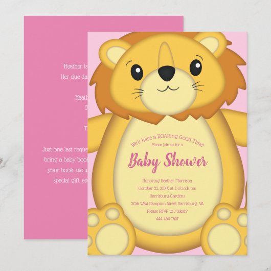 Lion Baby shower Roze Kaart (Voorkant / Achterkant)