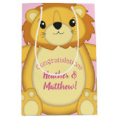 Lion Baby shower Roze Medium Cadeauzakje (Voorkant)