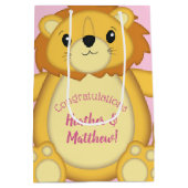 Lion Baby shower Roze Medium Cadeauzakje (Achterkant)