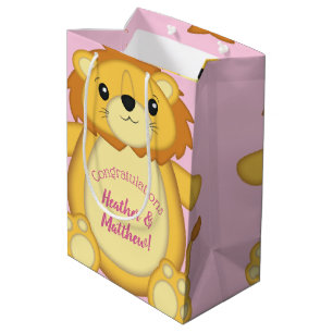 Lion Baby shower Roze Medium Cadeauzakje