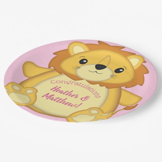 Lion Baby shower Roze Papieren Bordje (Gekanteld)