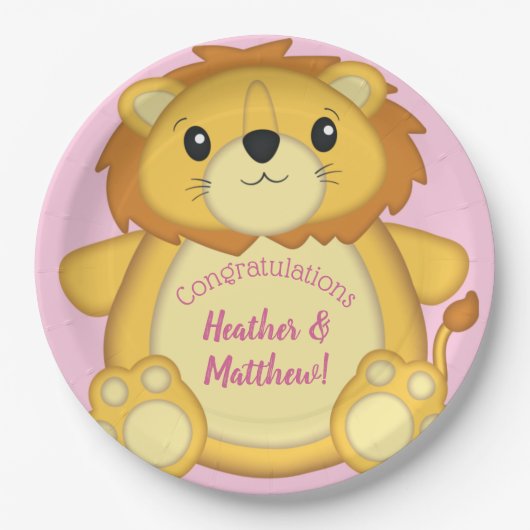 Lion Baby shower Roze Papieren Bordje (Voorkant)