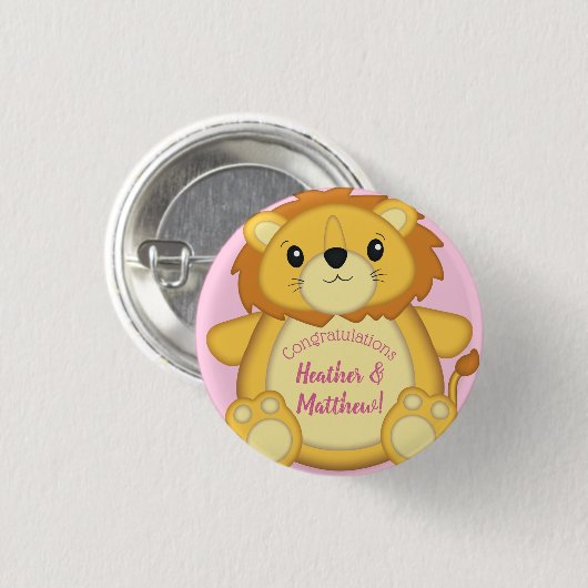 Lion Baby shower Roze Ronde Button 3,2 Cm (Voorkant /achterkant)