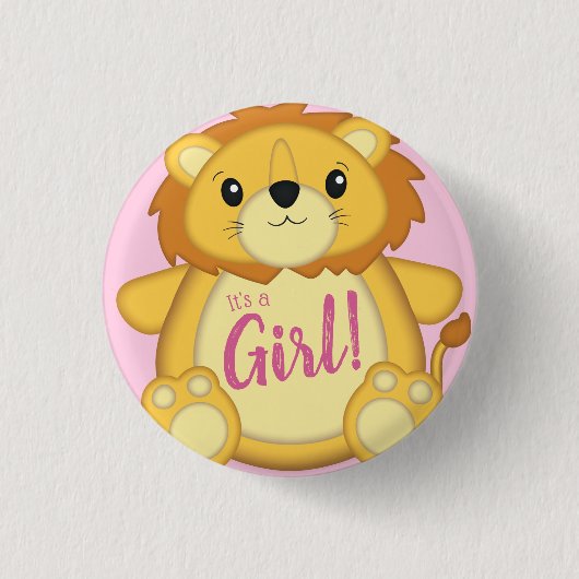 Lion Baby shower Roze Ronde Button 3,2 Cm (Voorkant)