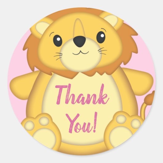 Lion Baby shower Roze Ronde Sticker (Voorkant)
