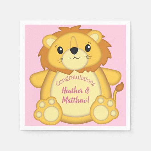 Lion Baby shower Roze Servet (Voorkant)